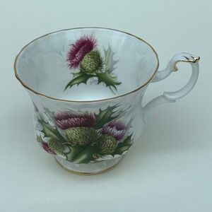 Footed Tea Cup with Gold Trim and Thistle Flower Design